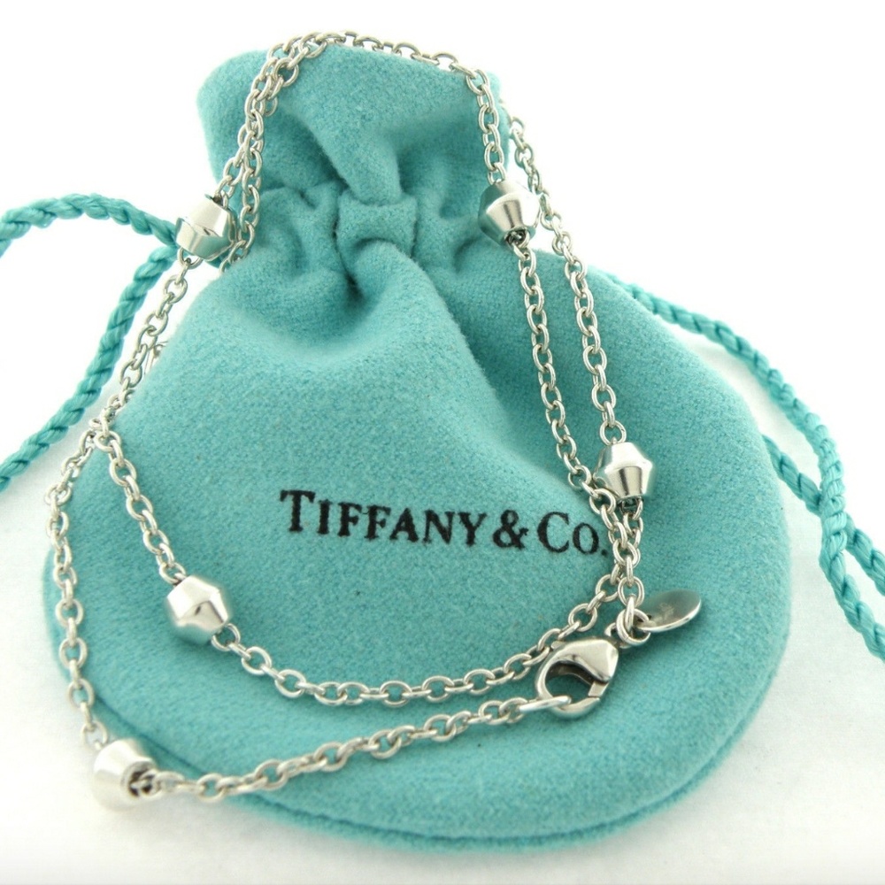 Vintage Rare Tiffany & Co. 30" Long Sterling Silver Barrel Bead Station Necklace
